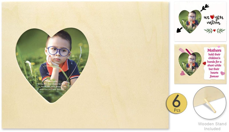 AoneFun Unfinished Wood Frames 6 Pk Valentines Crafts for Kids Valentine Crafts Natural Wood Frame DIY Picture Frame Wood Crafts to Paint Heart Crafts Picture Frame Craft Picture Frames DIY Frame Kit - Image 1